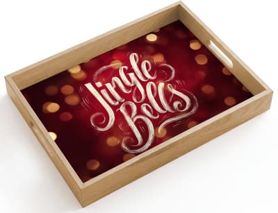 Dienblad hout 40x30 cm - Schootdienblad - Jingle - Bells - Kerst - Rood - Borrelplank rechthoek - Plateau dienbladen