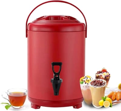 Heetwaterdispenser RVS - Drankdispenser met kraan - Feestjes en evenementen - Dubbellaags isolatieontwerp - 12L - Rood