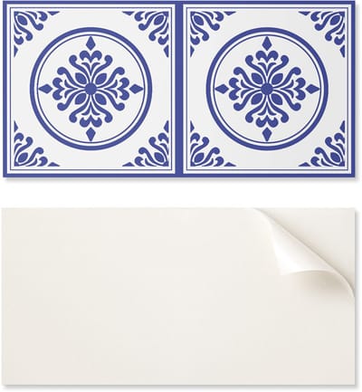 Zelfklevend vinylpaneel met print van 100x50 cm met cirkel- en bloemenpatroon.