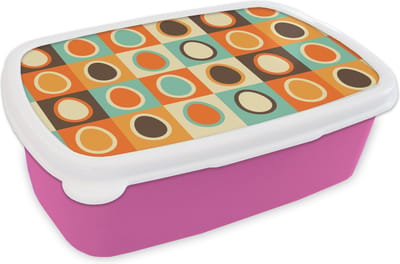 Broodtrommel Roze - Lunchbox Retro - Patronen - Ei - Brooddoos 18x12x6 cm - Brood lunch box - Broodtrommels voor kinderen en volwassenen