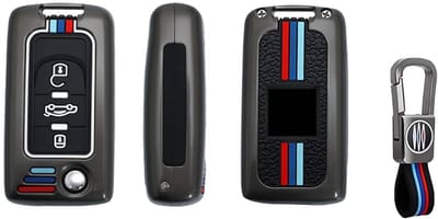 Autosleutel Hoesje geschikt voor Peugeot - Sleutelcover - Metalen Sleutelhoes - Accessoires - grijs
