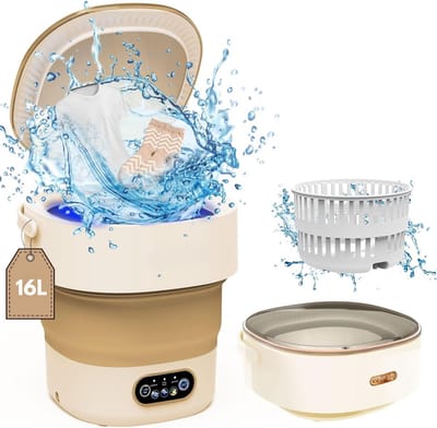 Mini Wasmachine - 16L - Dieptereiniging - 2.3kg - 3 Modi - Voor Babykleding & Sokken - Kaki - Lichtgewicht & Praktisch - Compact & Handzaam - Stijlvol & Efficiënt - Duurzaam & Krachtig - Makkelijk te Gebruiken