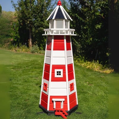 Grote XXL Vuurtoren van Hout met Solarverlichting 1,40 m