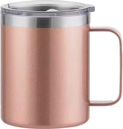 MONOO Dubbelwandige Koffiekop - Koffie Beker - 350ml - Oud Roze - RVS Beker - RVS Mok