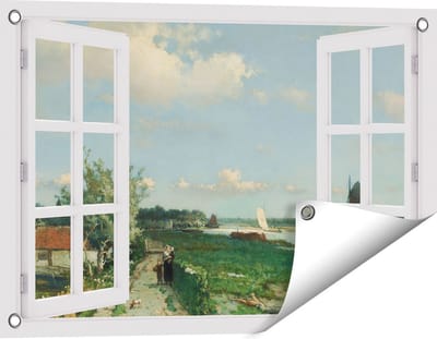 Gards Tuinposter Doorkijk De Trekvliet bij Rijswijk - Jan Hendrik Weissenbruch - 60x40 cm - Tuindoek - Tuindecoratie - Wanddecoratie buiten - Tuinschilderij