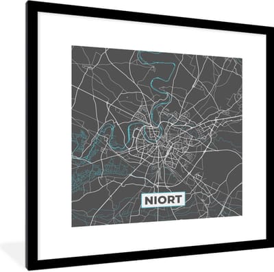 Fotolijst incl. Poster - Plattegrond - Stadskaart - Kaart - Niort - Frankrijk - 40x40 cm - Posterlijst