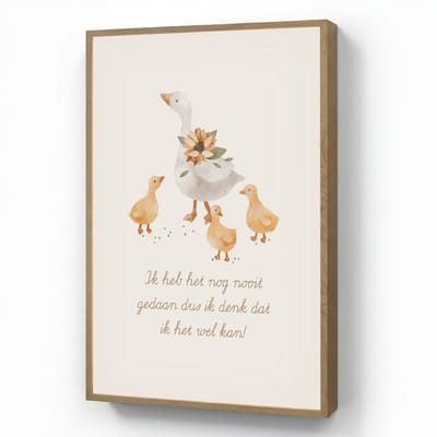 Wandlamp 60x90 cm - Oplaadbaar - Boerderij dieren - Eend - Quote - 'Ik heb het nog nooit gedaan dus ik denk dat ik het wel kan!' - Wandlampen binnen woonkamer - Slaapkamer lamp - Decoratieve nachtlamp - Vloerlamp draadloos