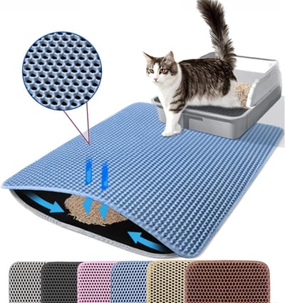 Famanu – Kattenbakmat - 76,2 x 55,9 cm - extra groot - dubbellaags - antislip - waterdicht - urinebestendig - voor katten - accessoires en benodigdheden - blauw
