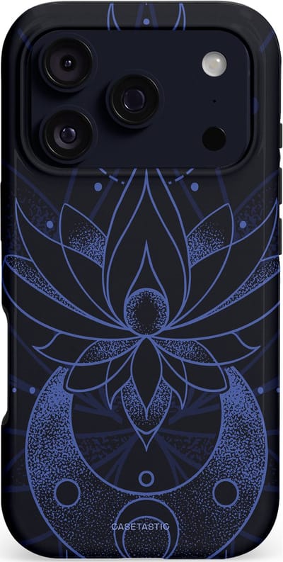 Casetastic hoesje geschikt voor Apple iPhone 17 Pro - MagSafe - Dubbellaagse bescherming - Lotus Nacht - Fashion Case - Zwart Donkerblauw