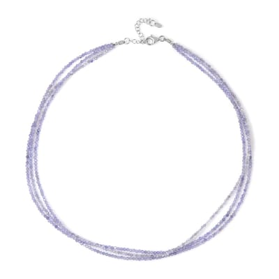 Cavill - Zilveren Halsketting - 925 Sterling Zilver Gerhodineerd - 44,16 Ct Facetgeslepen Tanzaniet Ronde Kralen - Verstelbare Elegante Sieraden