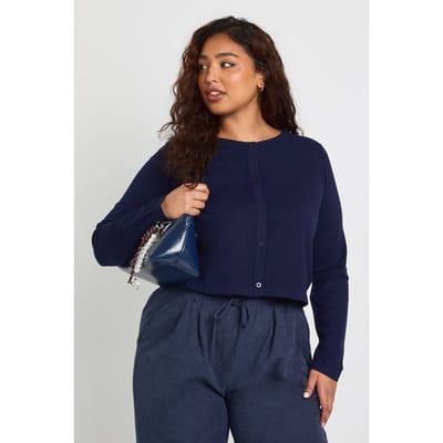 boohoo Dames Plus Gebreide Rib Top met Lange Mouwen | Marineblauw | Maat: 44