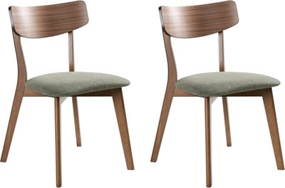 HOPE - Eetkamerstoel set van 2 - Donkerbruin/Groen - Donker hout/Stof