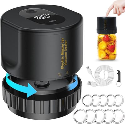 Elektrische Vacuümmachine voor Glazen Potten - Inclusief 10 Deksels - Ideaal voor Voedselverpakking