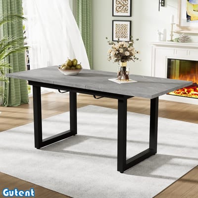 Gutent Uitschuifbare eettafel - l140/180 *W80*H75- industriele stijl - rechthoekig - MDF - Grijs+ Zwart