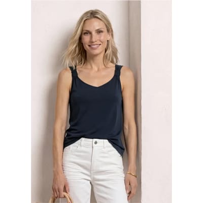 Top met V-hals en knoopdetail