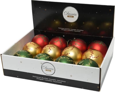 Kerstballen mix 12st goud/rood/groen