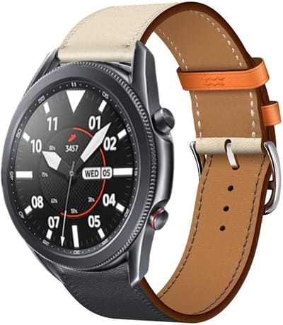 Lederen smartwatch bandje - geschikt voor Samsung Galaxy Watch 3 45mm / Galaxy Watch 1 46mm / Gear S3 Classic & Frontier - wit/donkerblauw