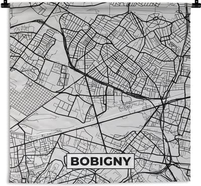 Wandkleed - Wanddoek - Frankrijk - Bobigny - Stadskaart - Plattegrond - Kaart - 180x180 cm - Wandtapijt