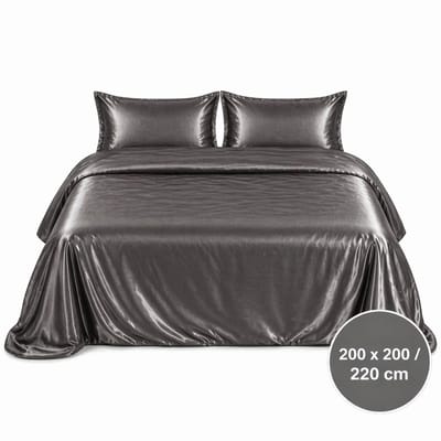 Satijnen Dekbedovertrek - Antraciet - Donkergrijs - 200x200/220 - Luxe & Koel - Zacht & Ademend - Incl. Kussenslopen