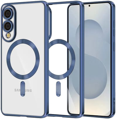 Hoesje geschikt voor Samsung Galaxy S25 Edge - Techsuit Luxury Crystal Back Cover - Geschikt voor MagSafe - Transparant/Donkerblauw