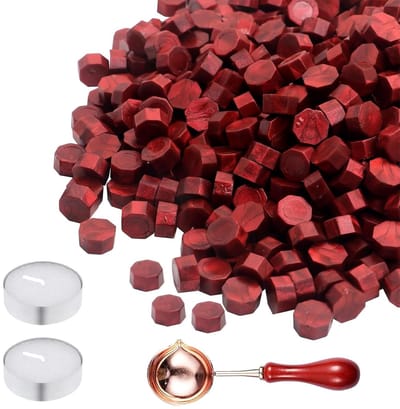 Complete Set van 400 Stukken Sealing Wax met Stempel en Smeltlepel - Octagonale Wasbolletjes voor Briefen en Kaarten - Rood