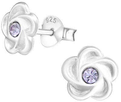Joy|S - Zilveren bloem oorbellen - 8 mm - kristal paars - oorknoppen voor kinderen