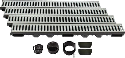 Afwateringsgoot set 4 meter - kunststof drainagekanaal met rooster - ideale regenwaterafvoer voor tuin en oprit