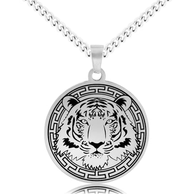 Tijger Ketting Zilverkleurig - Dier Talisman - Roestvrij Staal / Stainless Steel - 60cm - Pax Amare