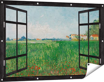 Gards Tuinposter Doorkijk Veld met Klaprozen - Vincent van Gogh - 120x80 cm - Tuindoek - Tuindecoratie - Wanddecoratie buiten - Tuinschilderij