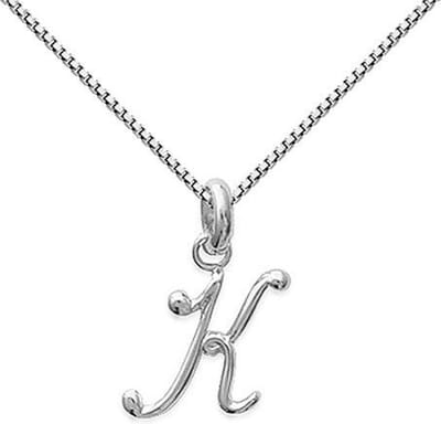 Amanto Ketting Letter K - 925 Zilver Gerhod. - Alfabet - 13x18mm - 50cm