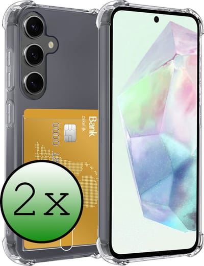 Hoesje 2 Stuks - Geschikt voor Samsung Galaxy A35 - Met Pashouder en Kaarthouder - Telefoon Hoes Shockproof - Siliconen Case - Back Cover - Shock Proof - Pasjes Houder - Transparant