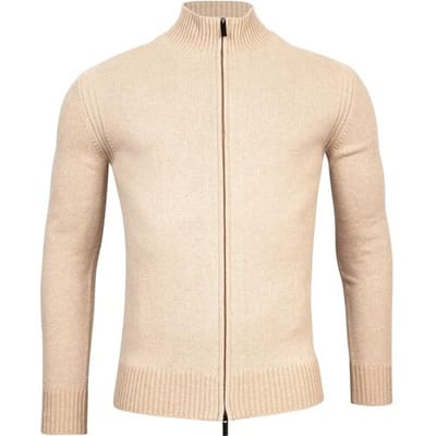 Thomas Maine Vest Yak Merino Wool Blend Cardigan Zip Single Rib Knit Mix Licht Camel / male