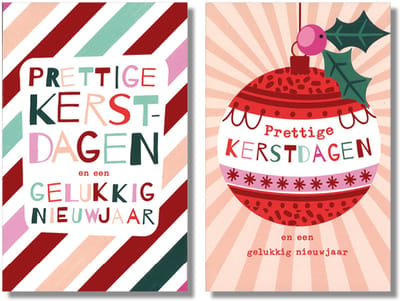 MGPcards - 20 Luxe dubbele wenskaarten - Kerstkaarten / Nieuwjaar - Foliebewerking - Witte envelop - 10.5 x 16 cm - 2 Motieven per doosje