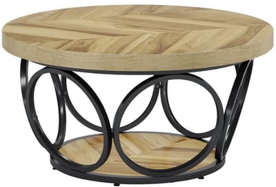 MAZAZU Salontafel Rond – Bijzettafeltje Woonkamer - Hout - Bruin/Zwart - 80x80x42.5cm
