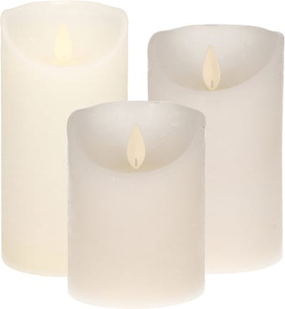 Set van 3x stuks Sneeuw Witte Led kaarsen met bewegende vlam - Sfeer stompkaarsen voor binnen