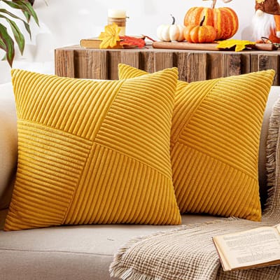 Famanu – Corduroy ribfluweel kussenhoezen set van 2 (50x50 cm) – Euro design – zachte decoratieve sierkussenhoezen – neutraal
