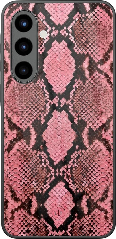 Hoesje geschikt voor Samsung Galaxy A57 - Slangenprint roze - Luxe Glazen Hardcase - Slangenprint - Roze