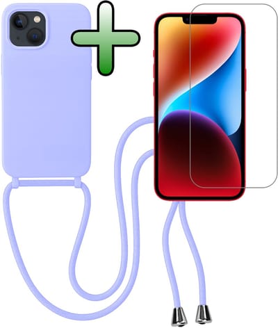Hoes Geschikt voor iPhone 13 Mini Hoesje Met Koord Met Screenprotector - Telefoonhoesje Geschikt voor iPhone 13 Mini Backcover Met Afneembaar Koord - Lila