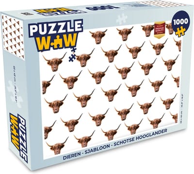 Puzzel Dieren - Sjabloon - Schotse hooglander - Legpuzzel - Puzzel 1000 stukjes volwassenen
