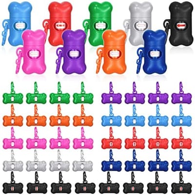 80 stuks poepzak dispenser met bot vormige houder voor honden - handige afvalzakken in 9 kleuren