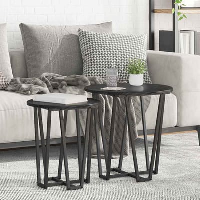 vidaXL - Bijzettafelset - 2 - st - Zwart - Eiken - 50 - x - 50 - x - 50,5 - cm