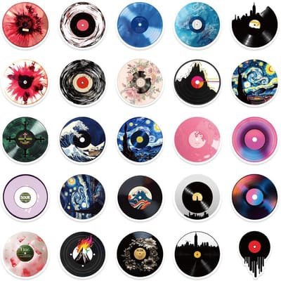 50 PIÈCES Autocollants Graffiti Disques CD - Décalcomanies Adhésives PVC pour Bagages, Trottinettes, Tasses & Ordinateurs RecordingYourLife Store
