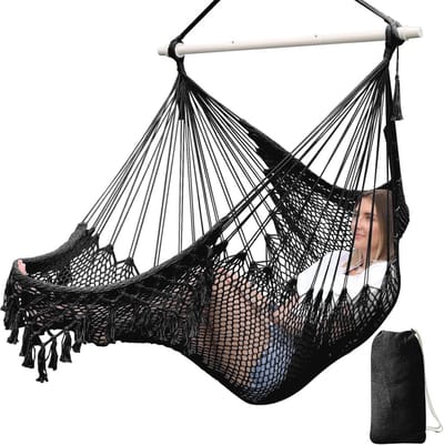 Super Grote Hangmat Stoel - Zacht Katoenen Touw Weven, Opvouwbare Sterke Metalen Spreader Bar, Brede Zitting, Geschikt voor Binnen en Buiten