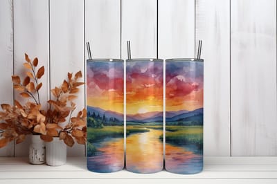 Thermosbeker zonsopkomst rivier - 600 ml RVS Tumbler met Rietje - Cadeau - Schoolbeker - Antilek dop - Vaatwasserbestendig - Werkbeker - To go beker - Zomaar