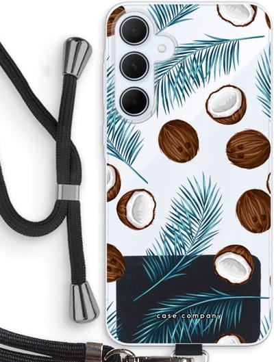 Case Company® - Hoesje met koord geschikt voor Samsung Galaxy A35 hoesje met Koord - Kokosnoot - Telefoonhoesje met Zwart Koord - Bescherming aan alle Kanten en Over de Schermrand