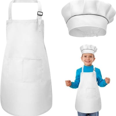 WEONE Kids Apron and Chef Hat Set, Adjustable Kitchen Apron with 2 Pockets for Girls and Boys Toddler Chef Apron for - ShopVlot