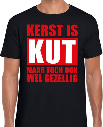 Foute Kersttrui t-shirt - Kerst is kut maar toch gezellig - zwart - voor heren S