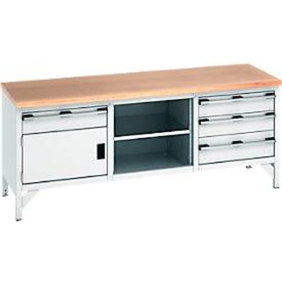 Bott cubio box-type werkbank met 4 laden, beuken multiplex blad, B 2000 x D 750 x H 840 mm, lichtgrijs RAL 7035