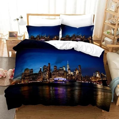 3D Print New York City Nachtzicht Beddengoed Set Dekbedovertrek Bedset Dekbedovertrek Kussensloop Dekbed King Queen Maat Jongens Volwassene 200x230cm 3pcs