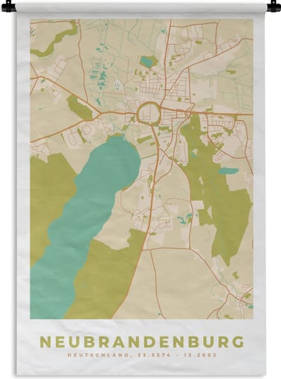 Wandkleed - Wanddoek - Kaart - Neubrandenburg - Stadskaart - Plattegrond - Vintage - 120x180 cm - Wandtapijt